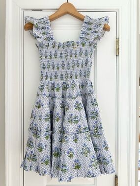 Charlotte Dress in Blue Block Print